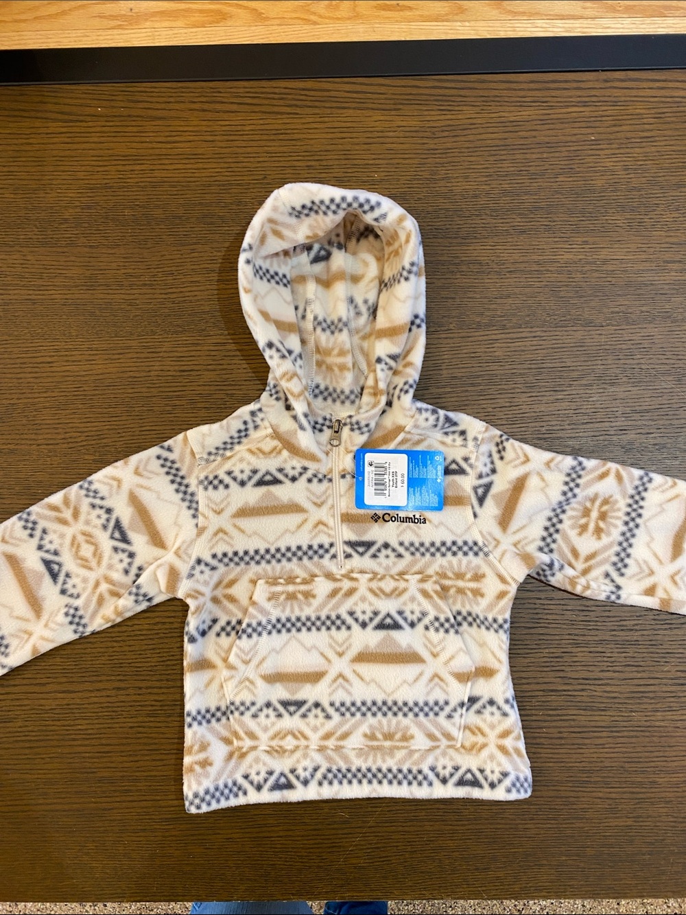 Columbia Kids Benton Springs Beige and Navy Patterned Fleece Hoodie